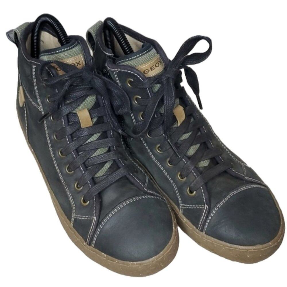 Geox Respira Alonisso Boys Gray High Top Sneakers Side Zipper SZ 6